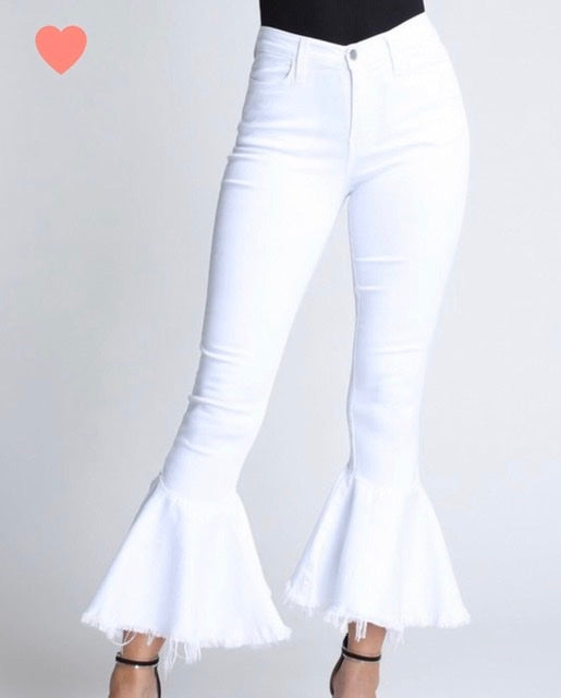 White Washed Denim Ruffle Bell Bottom Jeans – Bentleymac